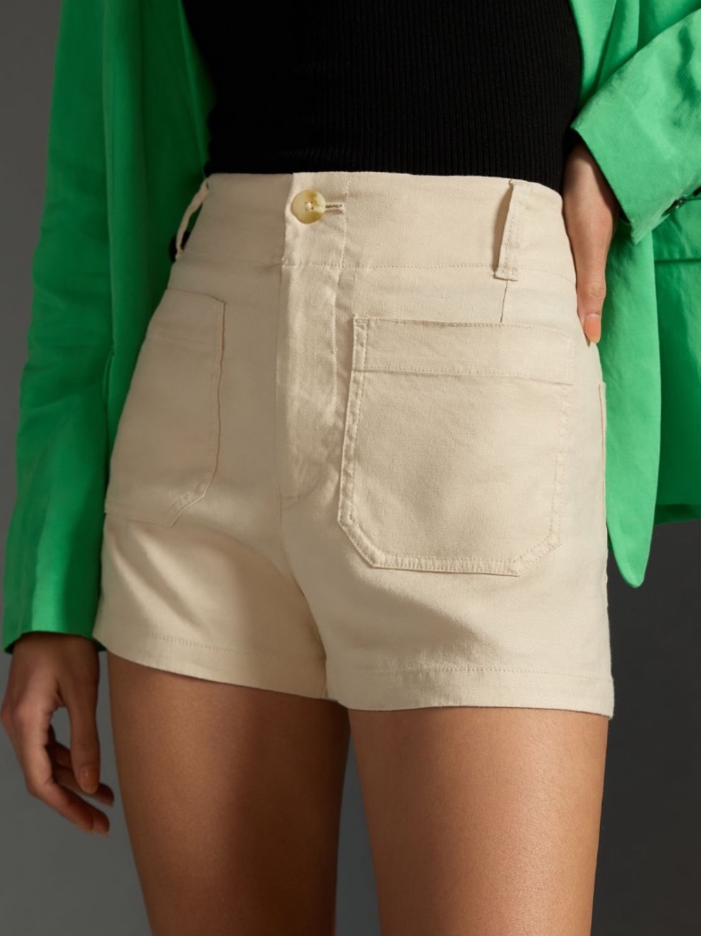 Anthropologie High-Waist Camel Hint‎ Tailored Shorts — Cream